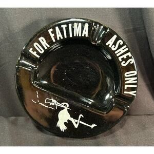 Stork Club Fatima Ashes Only Black Ceramic Ashtray Vintage NYC Nightclub Rare